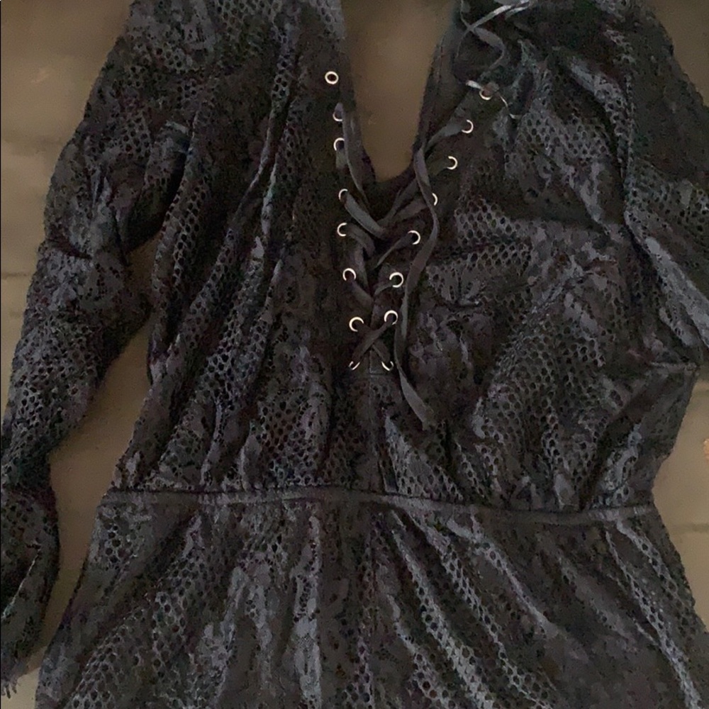Black lace lace up romper